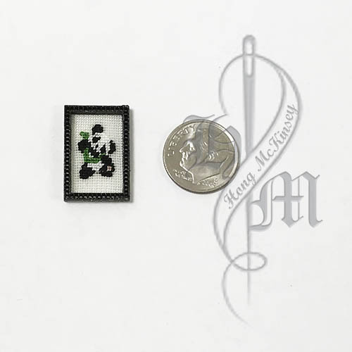 Petit point Panda with Name Initial L w/ Black wooden frame